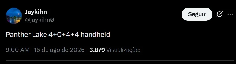 Captura de post de Jaykihn sobre nova CPU Panther Lake