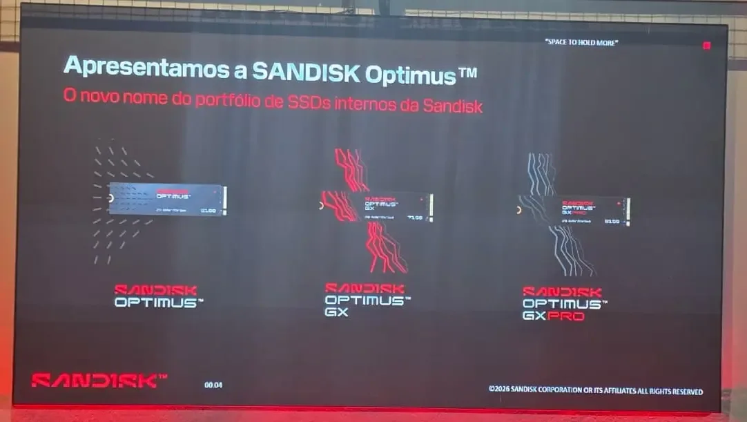 Sandisk Optimus chega ao Brasil com SSDs de até 8 TB e foco em IA, jogos e criação de conteúdo
